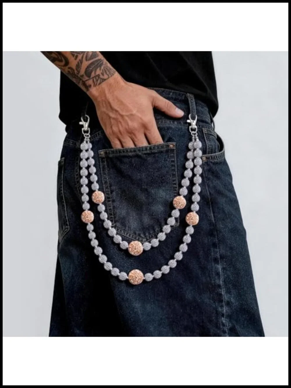 Double Strand Bead Chain for Men Layered Pants Chain Jean Pocket Keychain Purse